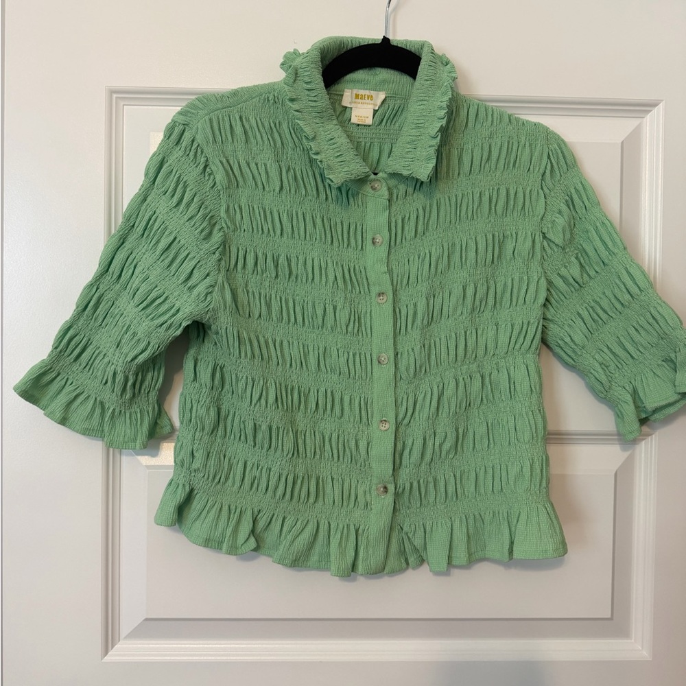 Maeve Anthropology Mint Green Textured Top